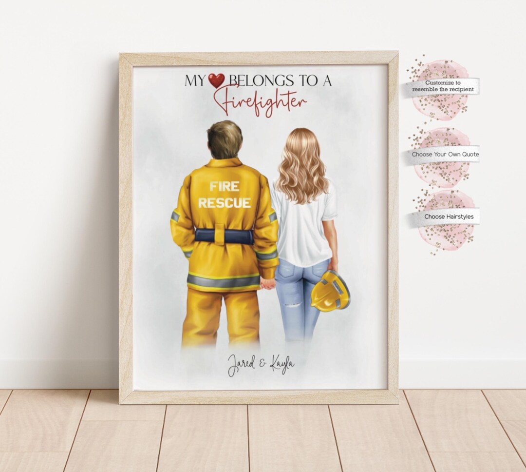 Personalized Firefighter Couple Portrait , Custfire Rescue Gift , Gift ...