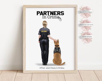 Personalized Female Police Officer & Dog Print,  K-9 Unit Gift, Police Dog
