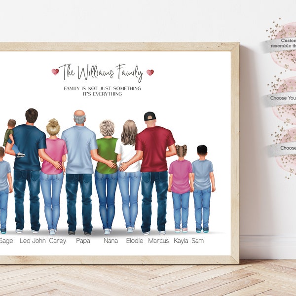 Custom Family Print,  Family Portrait,  New Home Gift,  Christmas Gift, Birthday Gift, Gift for Dad, Our Family, Family Reunion