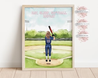Personalized Softball Player Print,  Custom Uniform Included, Gift for Baseball Player, Birthday Gift, Softball Gift(Digital or Print)