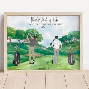 Personalized Golf Friends Print,  Custom Golfing Illustration, Golfing Gift for Him (Digital or Print)