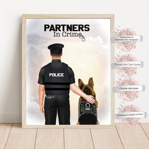 Impression agent de police et chien policier, cadeau personnalisé, unité K-9, impression chien policier, partenaires dans le crime, agent et chien