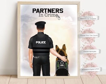 Police Officer and Police Dog Print, Personalized Gift, K-9 Unit, Police Dog Print, Partners in Crime, Officer and Dog