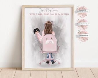 Personalized Gamer Girl Print,  Custom Video Game Art, Gift for Her (Digital or Print)