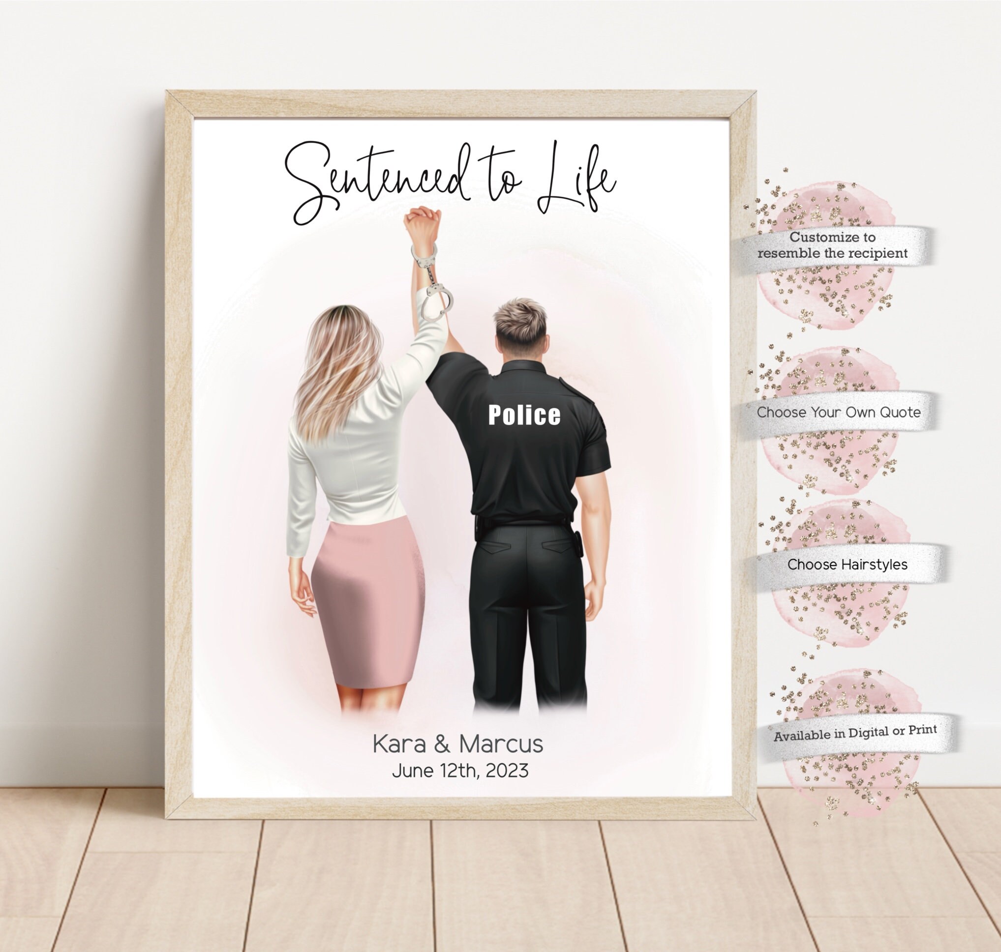 Personalized Gift for Police Officer Couple, OPP Officer, Gift for Engagement, Officer Engagement, Sentenced to Life