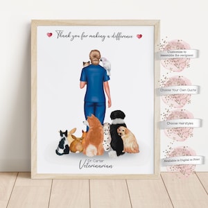 Impression vétérinaire, cadeau vétérinaire personnalisé, portrait vétérinaire personnalisé, cadeau infirmière vétérinaire, remise des diplômes vétérinaire, assistant vétérinaire