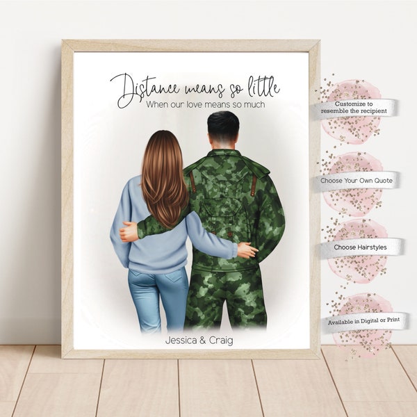 Personalized Military Couple Print, Custom Gift for Soldier, Gift for Military Wife , Military Gift Portrait, Army Boyfriend