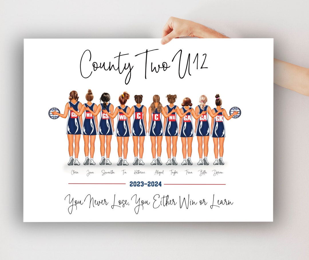 Personalized Netball Team Print, Netball Gift for Team, End of Season ...