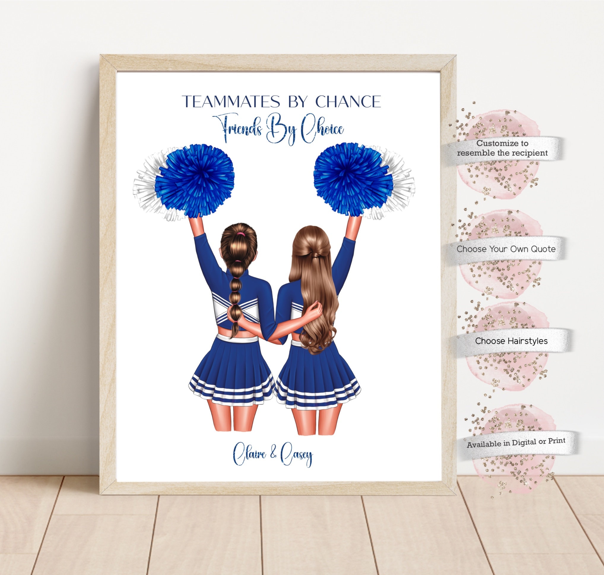 Personalized Cheerleader Print, Custom Cheer Besties, Gift