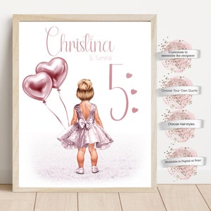 Little Girl Birthday Print, Personalized Little Girl Birthday Invitation , Birthday Princess, Happy Birthday Card for Little Girl