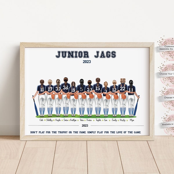 Personalized  Softball Team Print, Sports Gift For Team, Gift for Her, Softball Player, Personalized Gift for Coaches, Baseball Team Gift