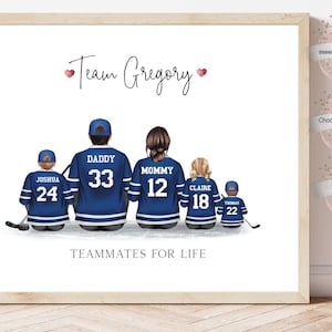 Impression personnalisée de famille de hockey, famille de hockey ou couple, cadeau de fan de hockey, cadeau pour lui, cadeau pour papa, chandails personnalisés inclus
