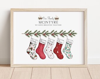 Personalized Stocking Print, Christmas Wall Art, Christmas Decor, Gift For Family,  Digital or Print