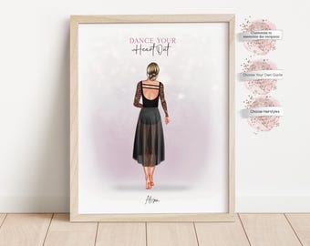 Personalized Dancer Portrait, Gift for Dancers, Custom Dance Print, Gift for Her Custom Costume (Digital or Print)