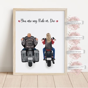Personalized Biker Couple Print,  Motorcycle Couple, Gift for Boyfriend, Motorcycle Gift, Biker Gifts, Gift for Husband, Biker Decor
