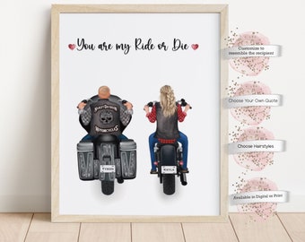 Custom Print, Biker Couple,  Motorcycle Couple, Gift for Boyfriend, Motorcycle Gift, Couple Gift, Biker Gifts, Gift for Husband, Biker Decor