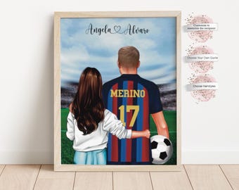 Personalized Soccer Couple Poster, Custom Uniform  Included, Gift for Soccer Player Couple, Valentines Day Gift(Digital or Print)