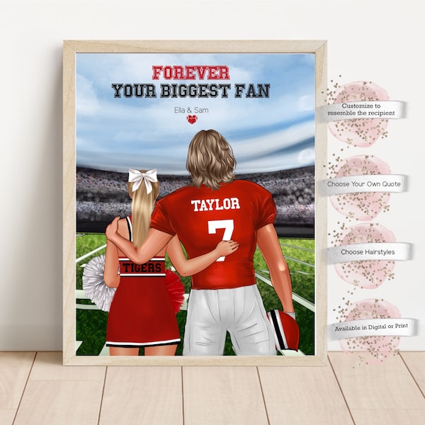 Custom Football and Cheerleader Couple , Gift for Her, Gift for Him, Football Player and cheer leader, Football Fan Gift,  Football Gift
