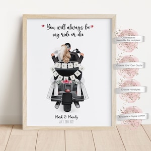 Custom Print, Just Married Motorcycle Print, Biker Couple Marriage, Motorcycle Couple, Couple Gift, Wedding Gift for Biker Couple