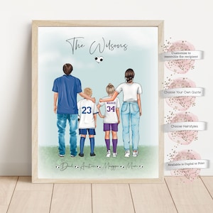 Personalized Soccer Family Portrait,  Soccer Player Gifts, Gifts for Soccer Family, Football Family, Custom Uniforms Included