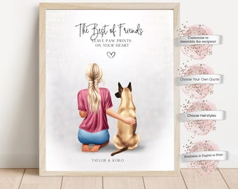 Personalized Pet & Owner Portrait   Print,  Dog Memorial Gift (Digital or Print)