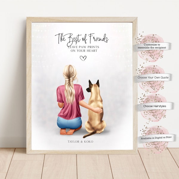 Pet and Owner Pet Print, Dog Lover Print, Dog Memorial Portrait, Personalized Gift