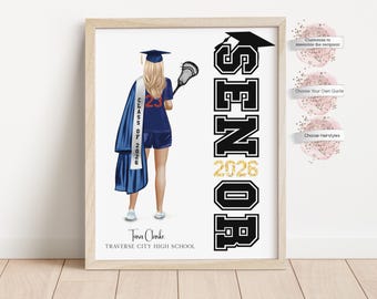 Personalized Lacrosse Senior Graduation Print, Custom Uniform  Included, Senior Lacrosse Portrait, Gift for Her ( Digital or Print)