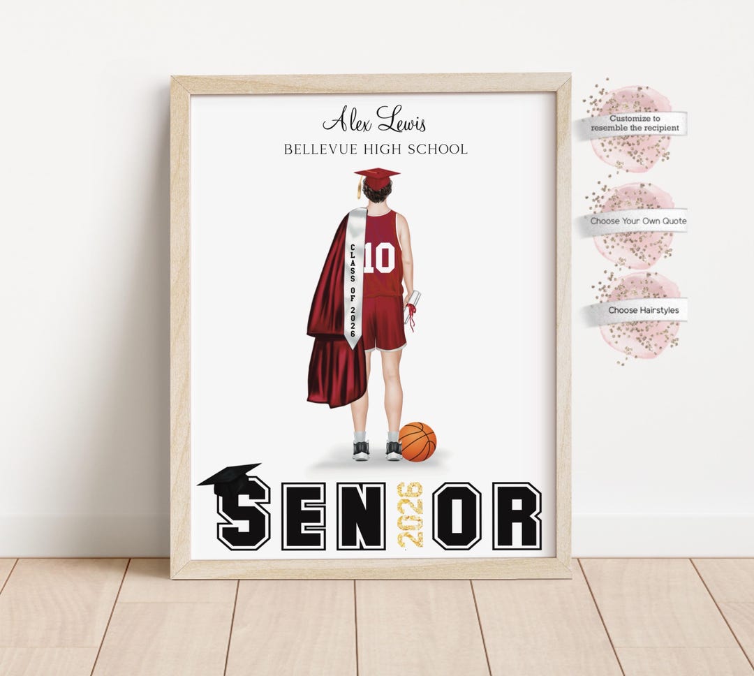 Personalized 2027 Senior Basketball Graduation Print, Custom Uniform ...