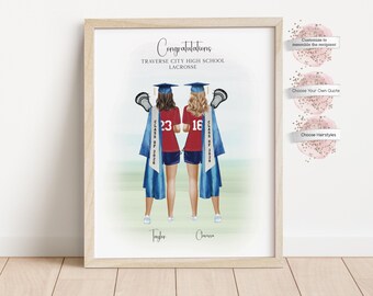 Personalized Lacrosse Senior Graduation Print,Best Friends Lacrosse Print, Custom Uniform  Included, Senior Lacrosse ( Digital or Print)