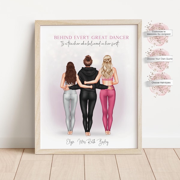 Personalized Dance Teacher Portrait Print, Gift for Dance Teacher, Custom Dance Students Gift
