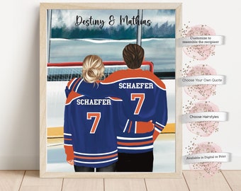 Personalized Hockey Couple Print, Custom Jersey Included, Ice Hockey Player Gift, Valentines Day