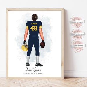 Personalized Football Player Print, Sports Gift for him, Gift for Him, American Football Gift, End of Season Gift, Christmas Gift