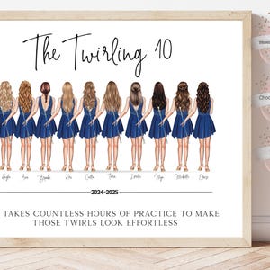 Personalized Baton Twirling Team Portrait, Twirler Team  Print, Gift for Twirler, Baton Twirling, Majorettes, Custom Uniform Included