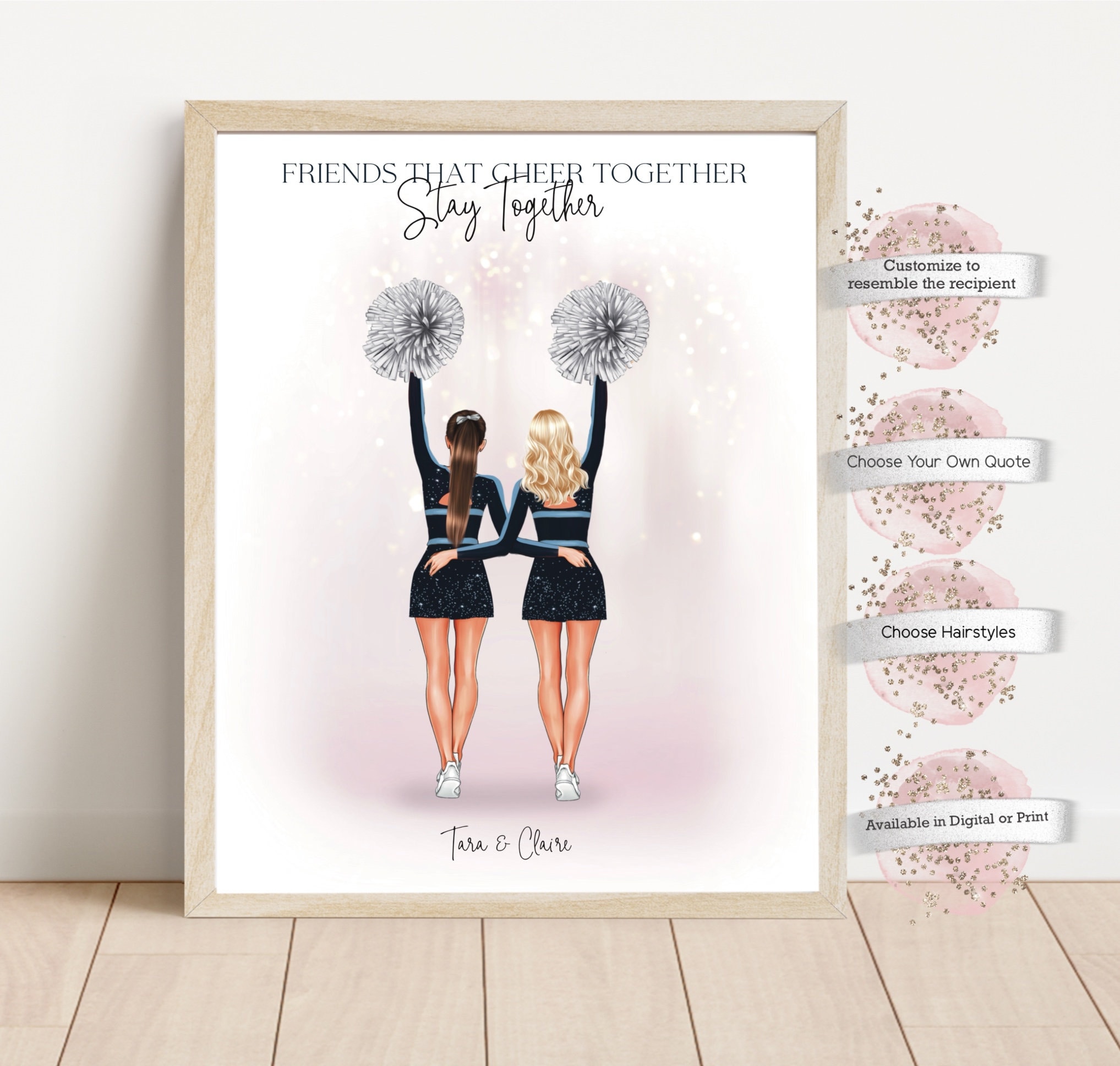 Personalized Cheerleader Print, Custom Cheer Besties, Gift for Her, Cheer Squad Teammates , Dance Team, Custom Uniforms, Spirit Squad