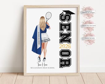 Personalized Tennis Graduation Print, Gift for Tennis Graduate, Senior Tennis Poster (Digital or Print)