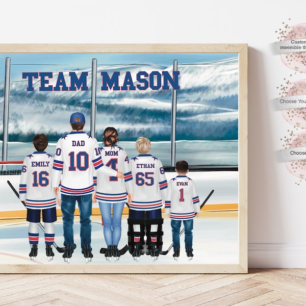 Impression hockey personnalisée, famille hockey personnalisée, maman hockey, papa hockey, cadeau pour lui, cadeau de Noël personnalisé, cadeau hockey, cadeau d'anniversaire