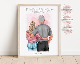 Personalized Father and Daughter Portrait   Print,  Fathers Day, Family Illustration Digital or Print