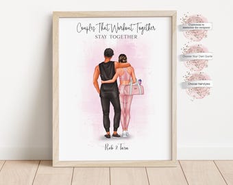 Personalized Fitness Couple Print, Couples That Workout Together, Stay Together, Gift For Gym Couple, Gift for Couple, (Digital or Print)