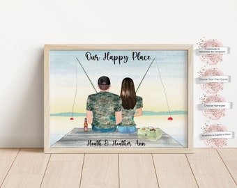Custom Couple Fishing Portrait, Fishing Gift for Couples, Gift For Boyfriend, Fishing, Couple Gift, Gift for Couples