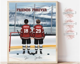 Personalized Hockey Friends Print/ Best Friends Hockey/ Hockey Buddies/ Gift for Him/ Hockey Gifts for Kids/ Hockey gift/ Hockey Rink