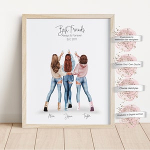 Personalized Best Friend Poster, Personalized Best Friends Print, Roommates, Siblings Gift, Gift for Her, Birthday Gift for Group of Friend