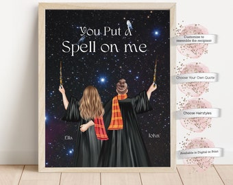 Wizard Couple Portrait, Wizard School Couples Gift,  Customized Spell Couple Gift, You Put A Spell On Me