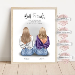 Personalized Best Friends Print, Custom Friends Gift, Sisters Illustration, Friends with Drinks, Gift for Best Friend, Birthday Gift BFF