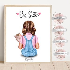 Cadeau grand frère, impression grande soeur, cadeau pour frère ou sœur, faire-part de bébé, cadeau pour enfant