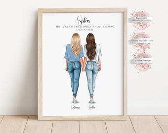 Personalized Sisters Print,  Custom Family Portrait  , Gift for Sister, Gift for Best Friends  (Digital or Print)