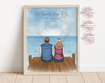 Personalized Fishing Couple Print, Fishing Gift, Fishing Couple, Gift for Him, Gift for Her, Anniversary Gift(Digital or Print)