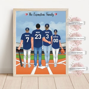 Impression de couple de baseball personnalisé, famille de baseball personnalisée, famille de softball, softball, cadeau de sport, cadeau pour lui, cadeau de baseball