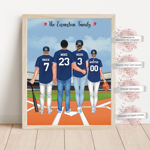 Personalized Baseball Couple Print,Custom Baseball Family, Softball Family , Softball, Sports Gift, Gift for Him, Baseball Gift