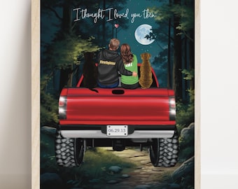 Personalized Truck Couple Print, Anniversary Gift, Gift for Him, 4x4 Gift ( Digital or Print)