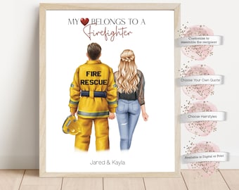 Personalized Gift for FireFighter Couple, Fire Rescue,  Firefighter Couple, Gift for Girlfriend, Gift for Boyfriend, Couple Gift